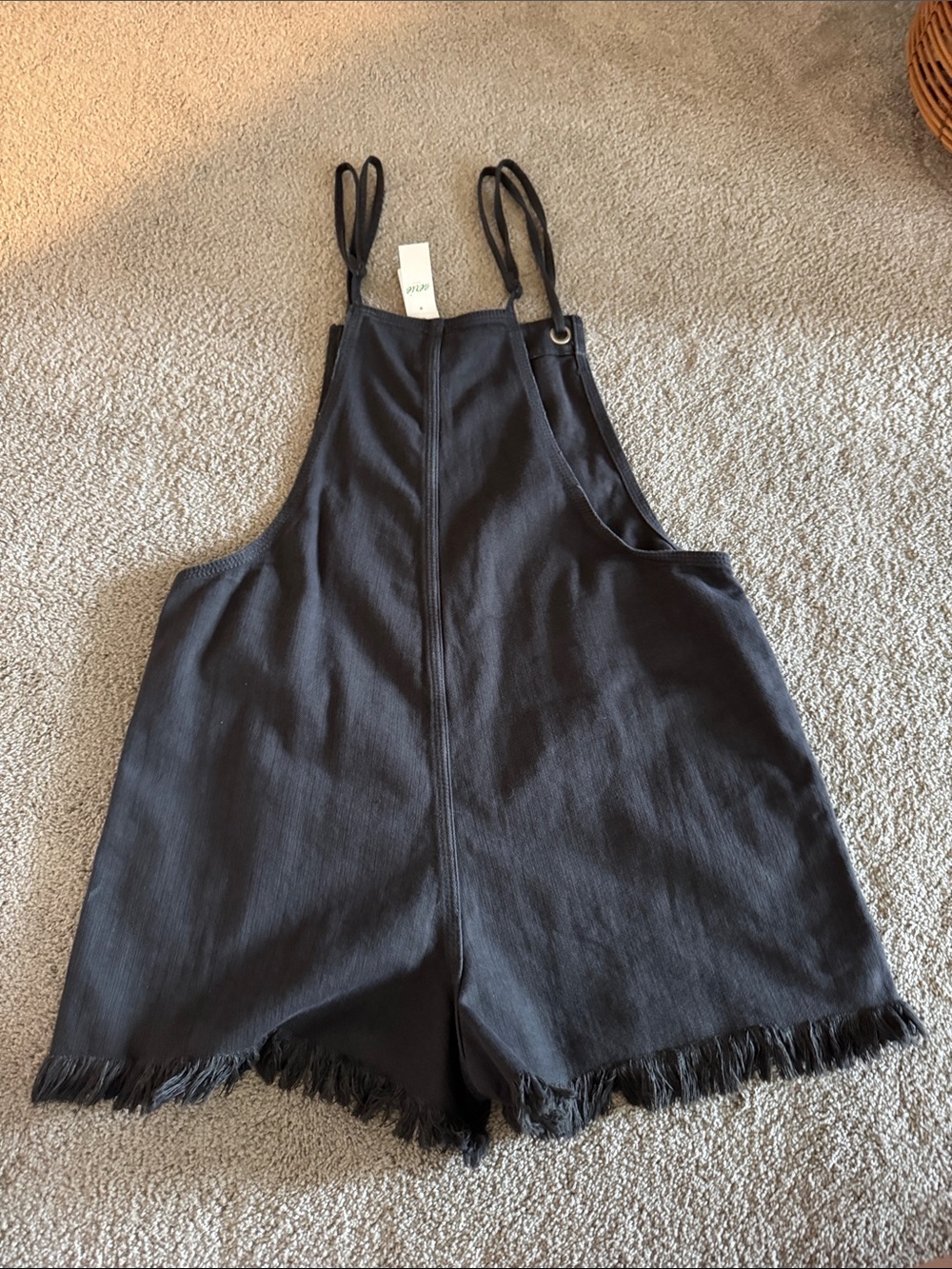 NWT Aerie Black Fringe Hem Overall Romper - Picture 2 of 3